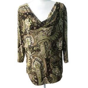 INC Paisley Floral Sequin Cowl Neck Blouse Top Size 1X